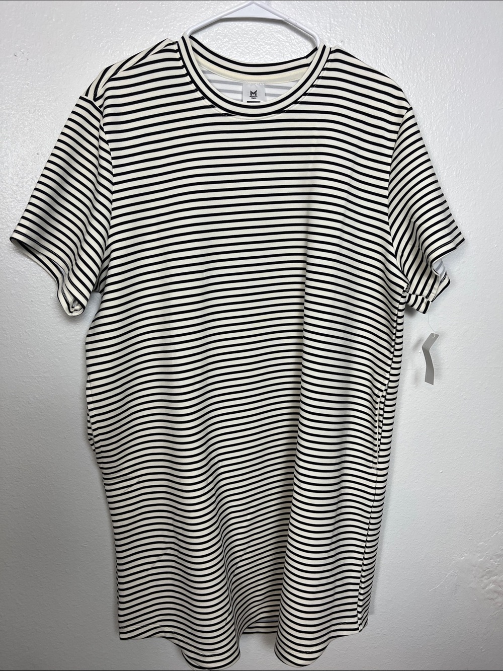Striped Black and White Midi Dress with Crewneck